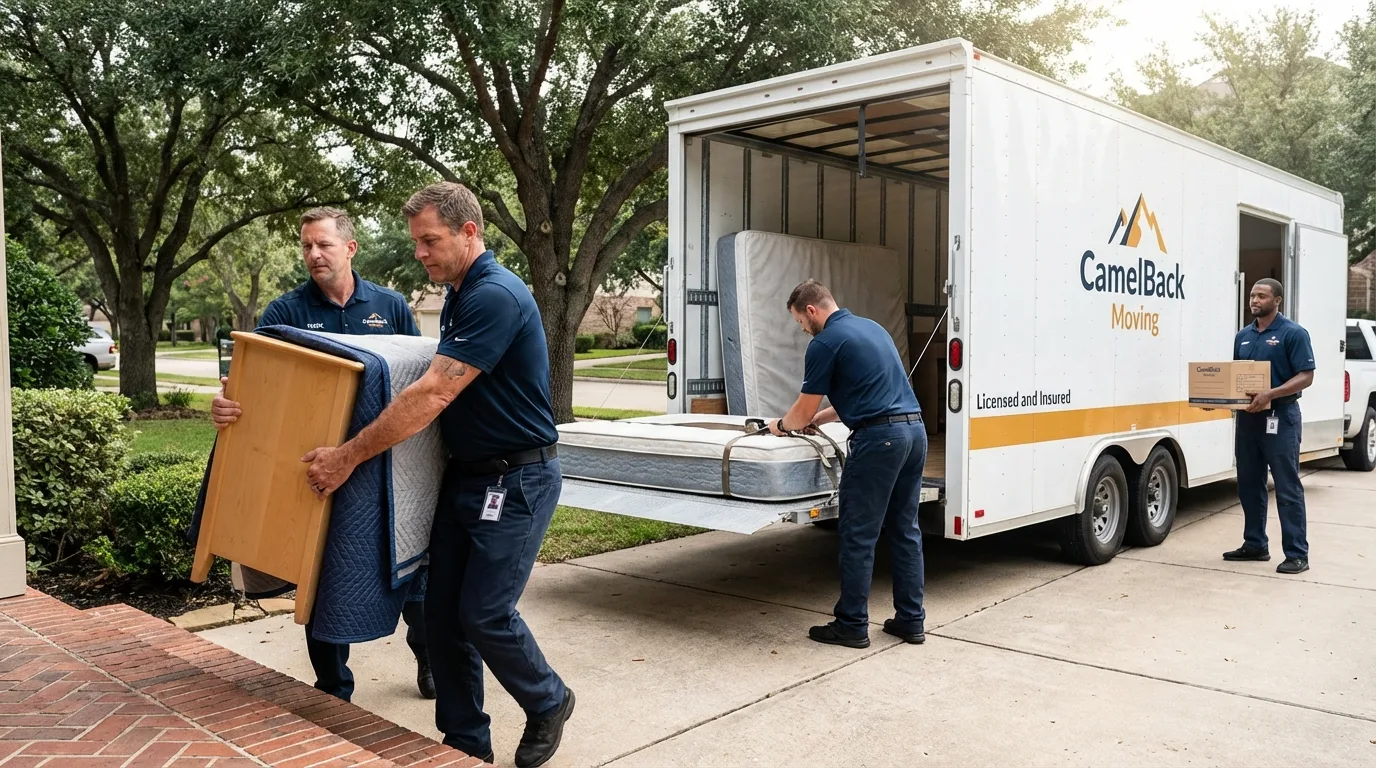 Crew loading residential truck for cross-state move from Kingston, OK