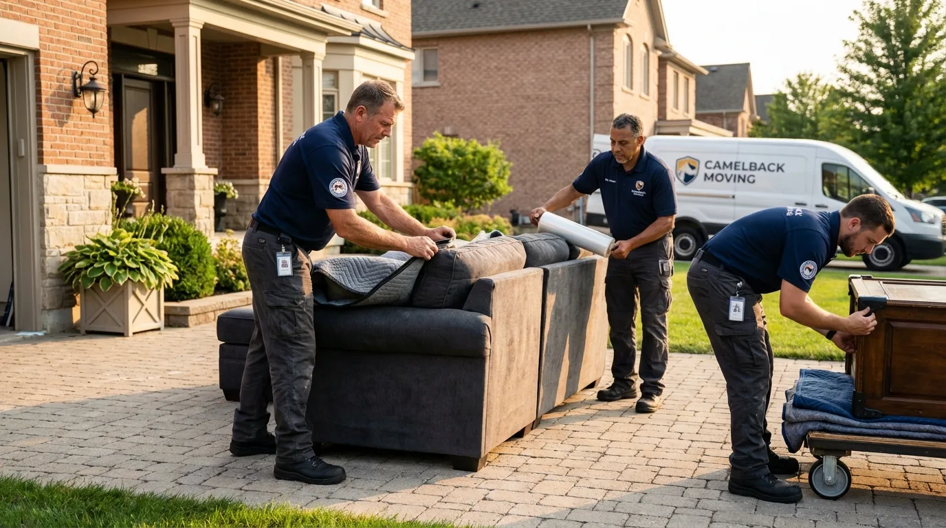 Large estate moving crew wrapping furniture in Kingston, OK